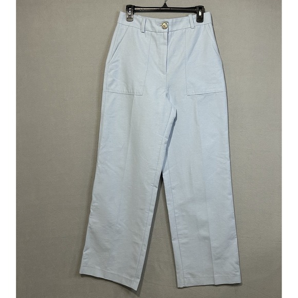Zara Light Blue Pants Womens Size Medium Very Wide Leg Cotton Blend NWT - Picture 1 of 8